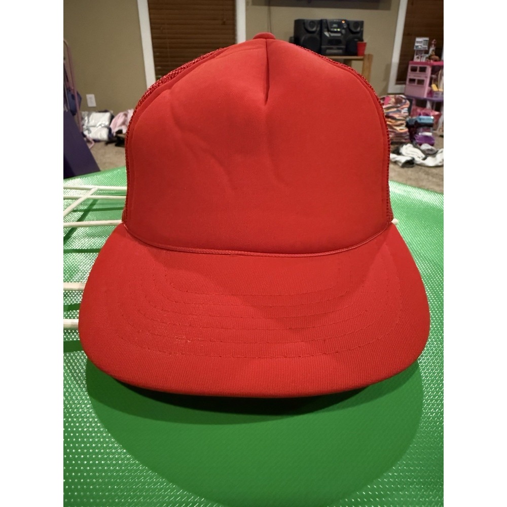 Vintage Blank Red Trucker Hat Yupoong Showcase Foam Mesh Snapback USA Style